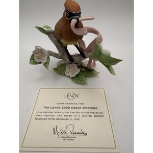 LENOX 2008 Annual CEDAR WAXWING Bird Sculpture Apple Blossom with COA